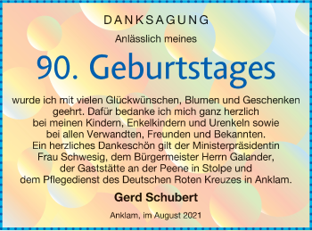 Glückwunschanzeige von Gerd Schubert