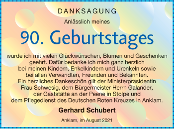 Glückwunschanzeige von Gerhard Schubert