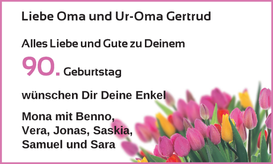 Glückwunschanzeige von Gertrud 