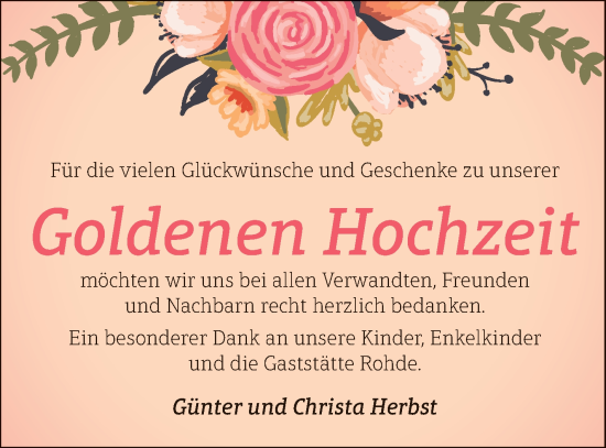 Glückwunschanzeige von Günter und Christa Herbst