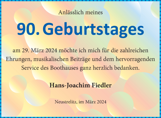 Glückwunschanzeige von Hans-Joachim Fiedler