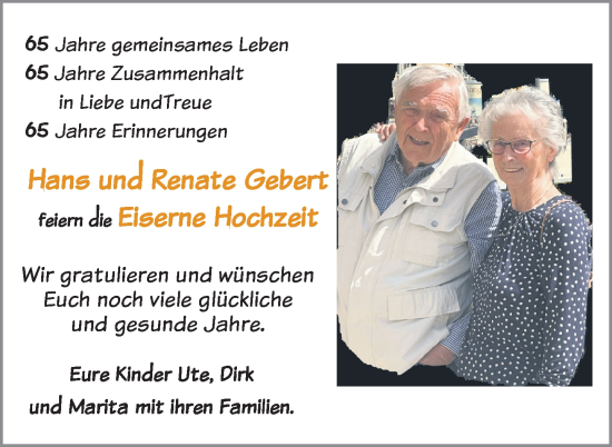 Glückwunschanzeige von Hans und Renate Gebert