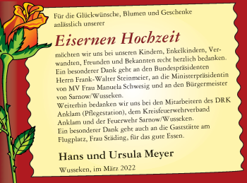 Glückwunschanzeige von Hans und Ursula Meyer