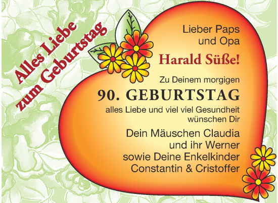 Glückwunschanzeige von Harald Süße