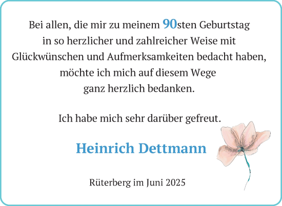 Glückwunschanzeige von Heinrich Dettmann