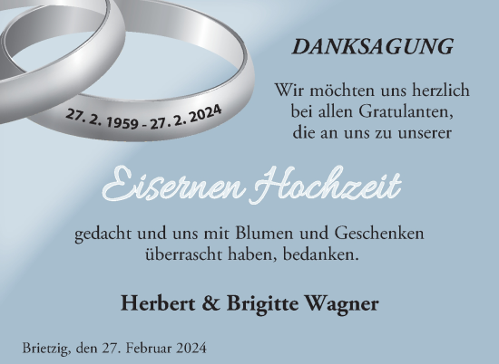 Glückwunschanzeige von Herbert und Brigitte Wagner