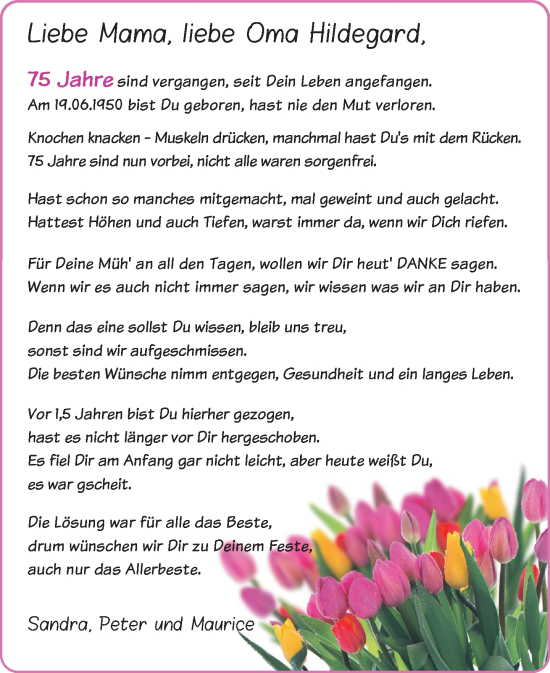 Glückwunschanzeige von Hildegard 