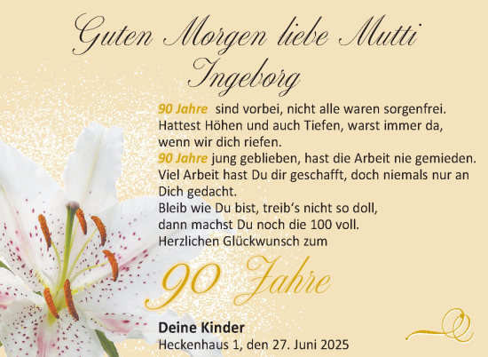 Glückwunschanzeige von Ingeborg 