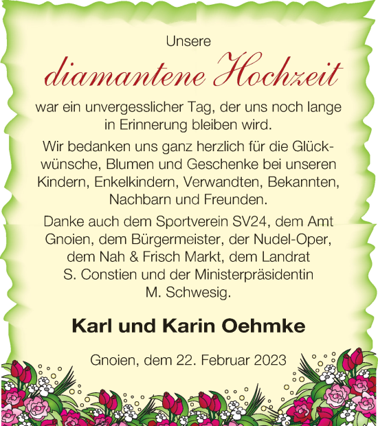 Glückwunschanzeige von Karl und Karin Oehmke