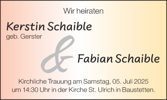 Glückwunschanzeige von Kerstin und Fabian Schaible