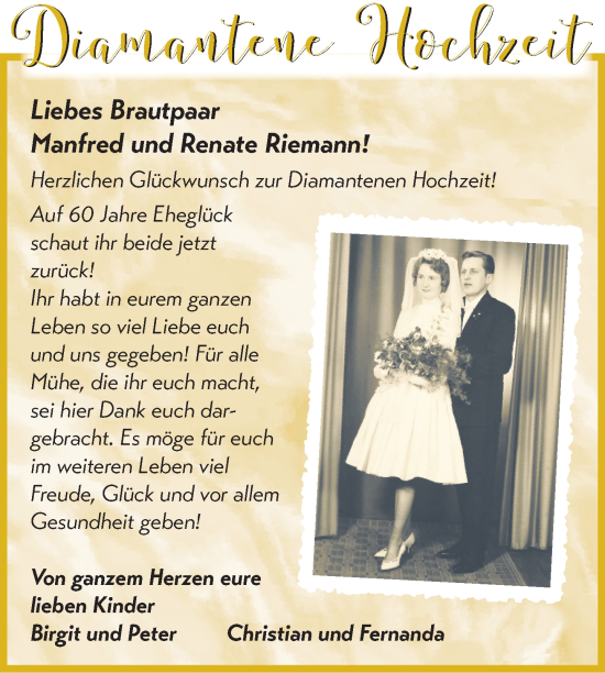 Glückwunschanzeige von Manfred und Renate Riemann 
