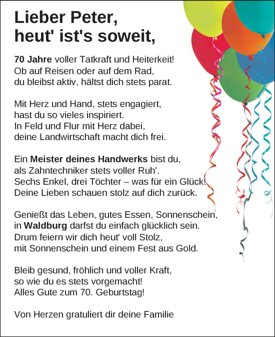 Glückwunschanzeige von Peter 