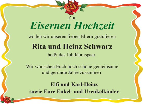 Glückwunschanzeige von Rita und Heinz Schwarz