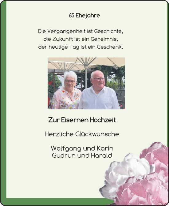 Glückwunschanzeige von Zur Eisernen Hochzeit 